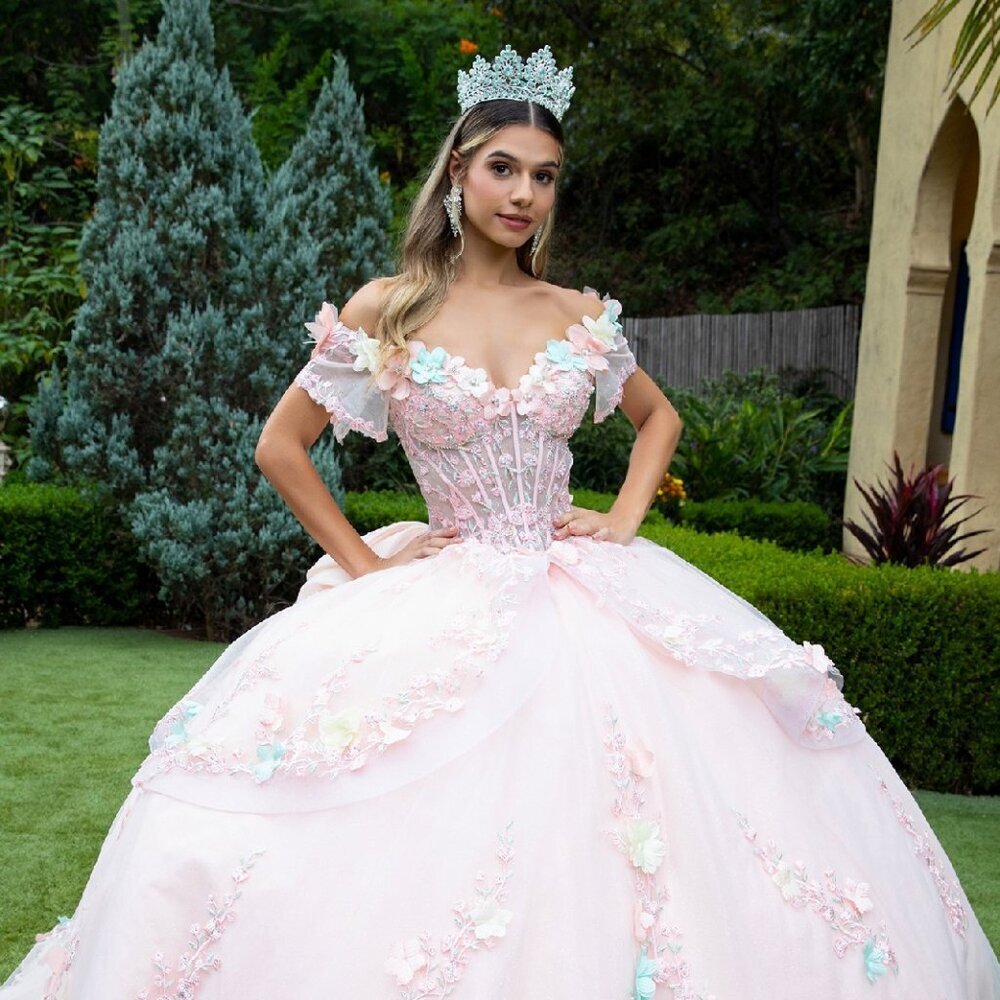 New Formal Floral Quinceanera Long Tulle Gown w/ Sweetheart Neckline GL3554